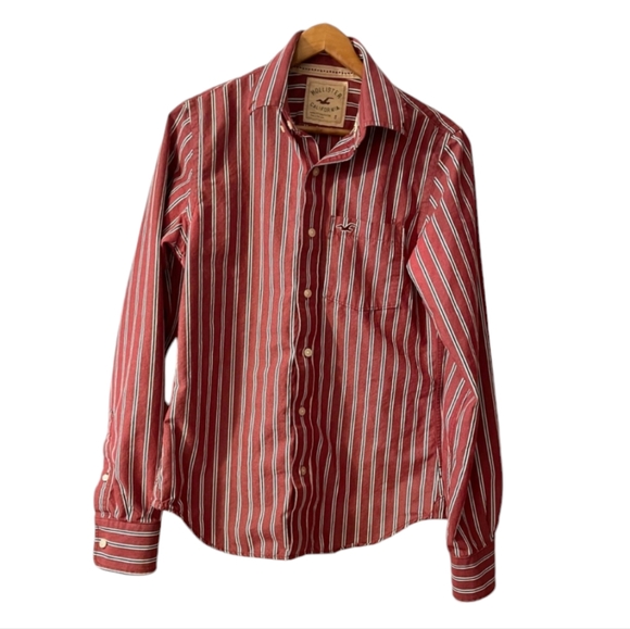 Hollister California Men's‎ Red Button Down Long Sleeve Shirt. Size M - Picture 1 of 8